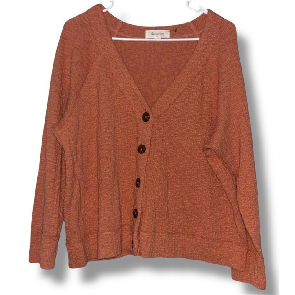 Vince Camuto orange cotton waffle knit button front cardigan sz XL coastal grand - Picture 2 of 4